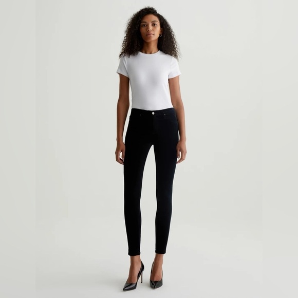 AG Farrah Mid Rise Velour Skinny Jeans In Super Black - Picture 3 of 5